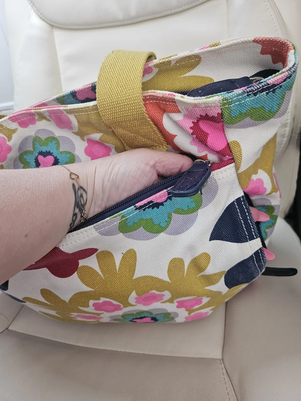 Floral Canvas Tote Bag with Yellow Handles - Picture 10 of 13